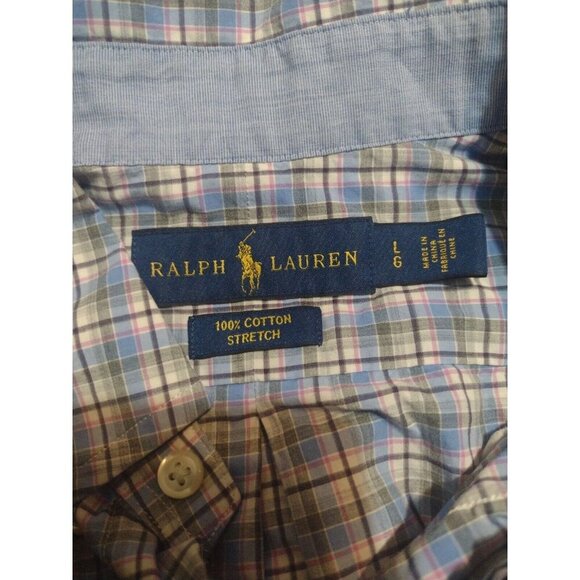 Ralph Lauren Shirt Mens Large L Blue Gray Plaid Button Up  100% Cotton Stretch - Picture 7 of 11